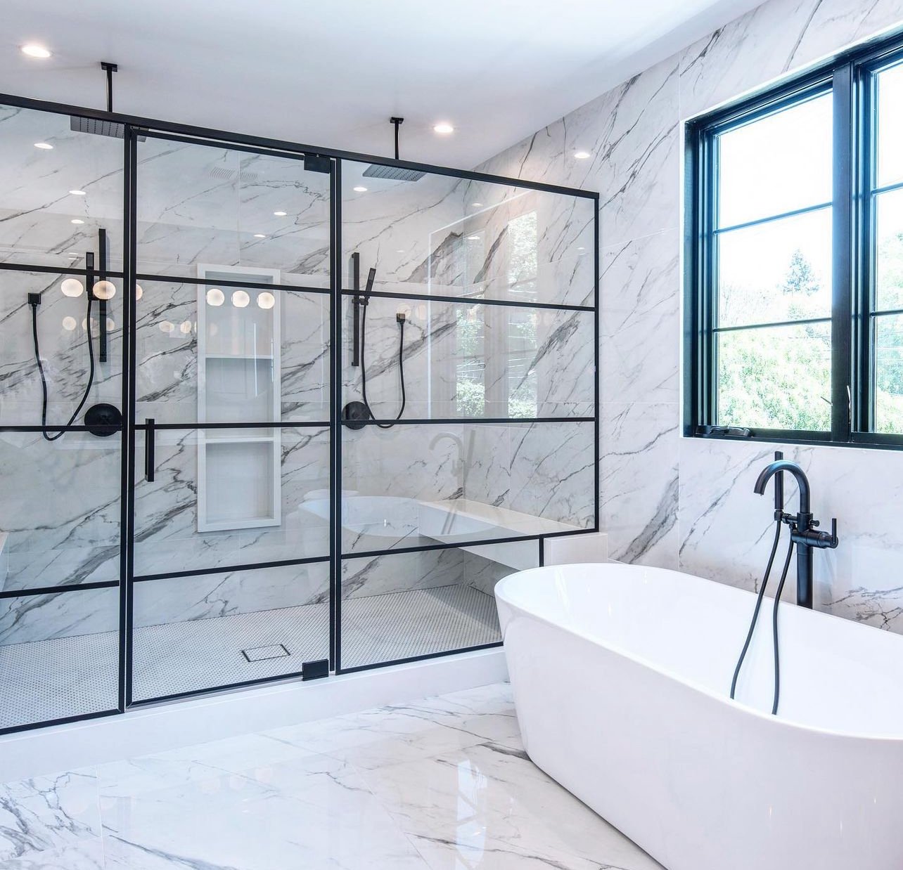 Luxury white bathroom renovation in White Rock